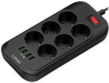 Сетевой фильтр с заземлением Ldnio SE6403 6х2.0м 6гн+4USB тип A черный картинка 